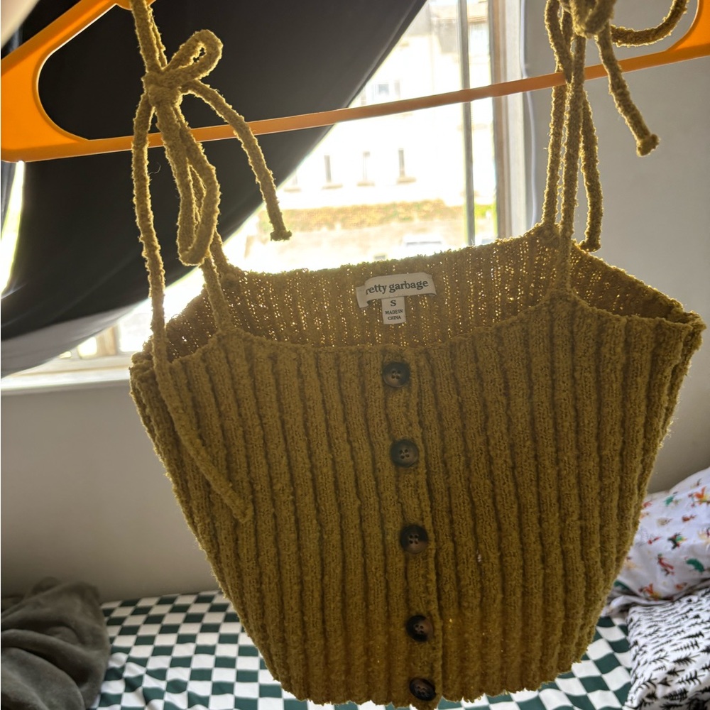 Ribbed Mustard Button-Up Crop Top